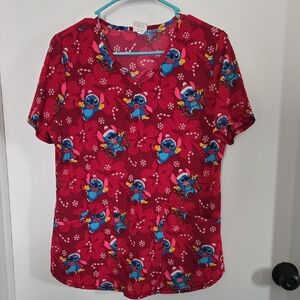 Disney Red and Blue Stitch Scrub Top